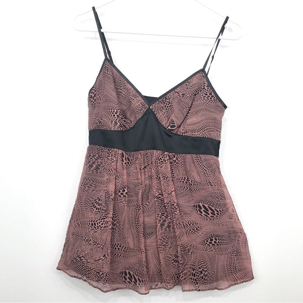 Express Black Mauve Silk Graphic Design Chiffon Baby Doll Tank Blouse